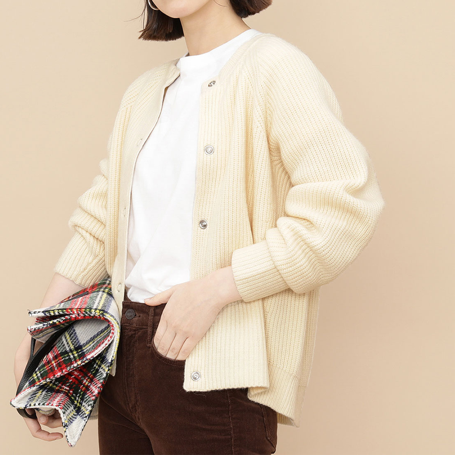 自营adam et rope 空气羊毛暗扣针织开衫 均码 米白色