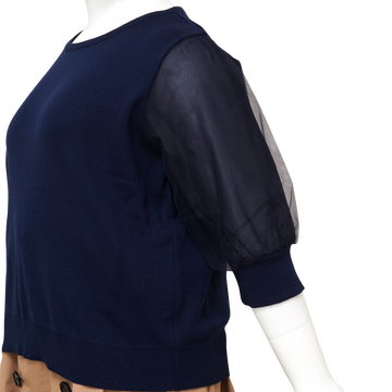 chubby curvy 紧口薄纱袖上衣 深蓝色 3l