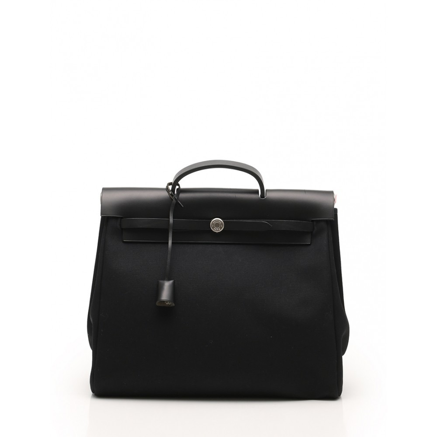 自营【中古】hermes 爱马仕 herbag系列□d刻印两用手提包mm 黑色 ab