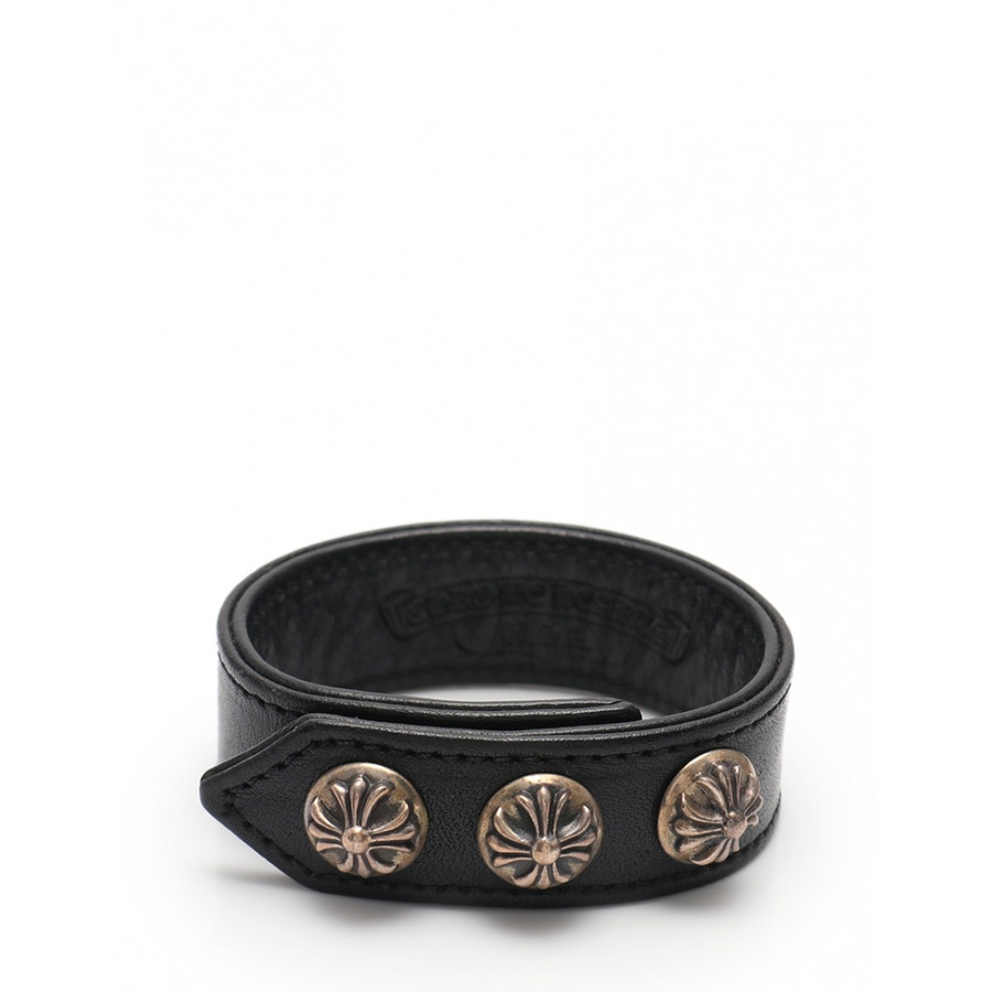 【中古】chrome hearts 克罗心 十字花银饰皮手环(皮