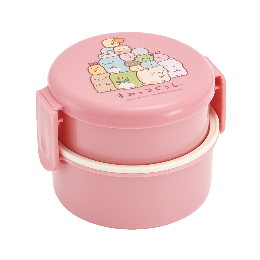 skater 斯凯达 角落生物卡通图案双层圆形便当盒(带迷你叉子) 粉色