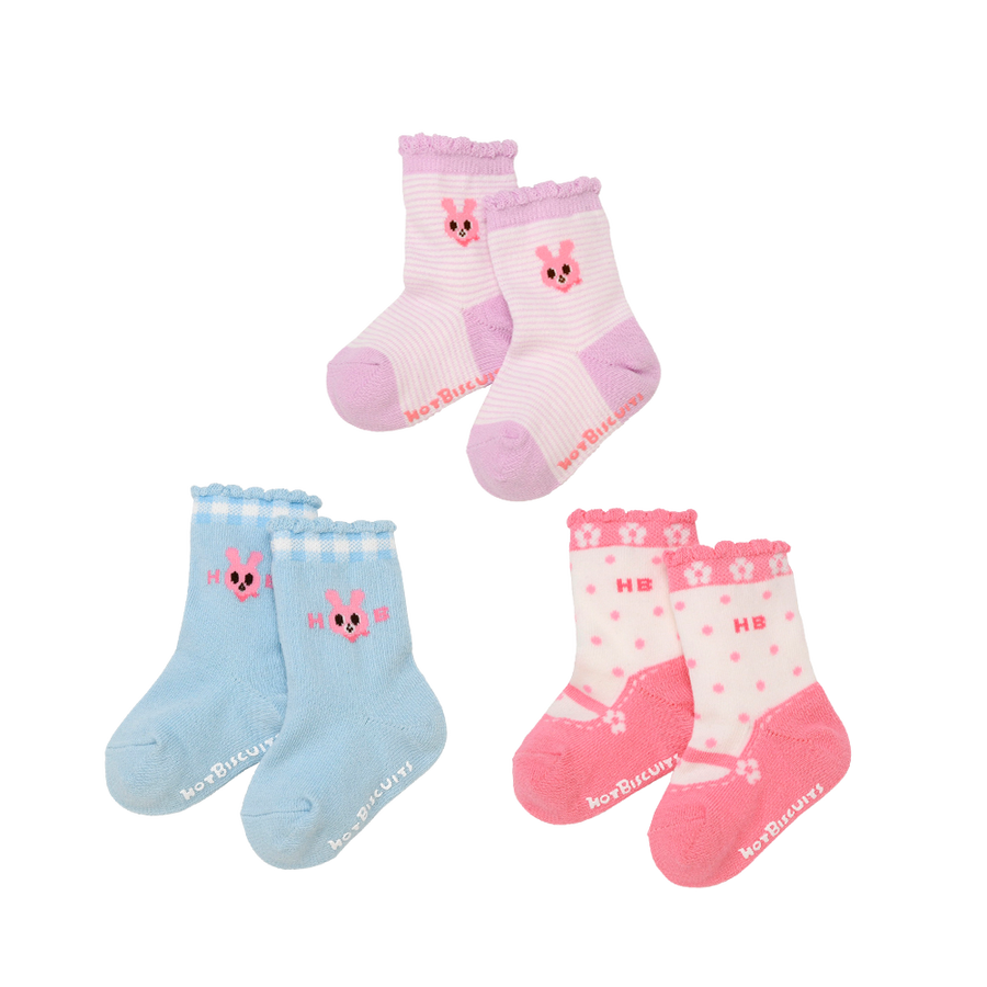 mikihouse hot biscuits男女童卡通印花袜子组合三双套装a 粉色 9-10
